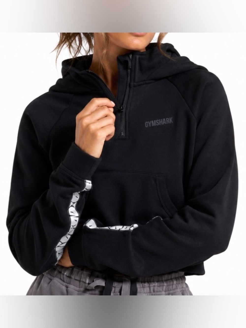 Gymshark Black Quarter-Zip Cropped Hoodie Pullover